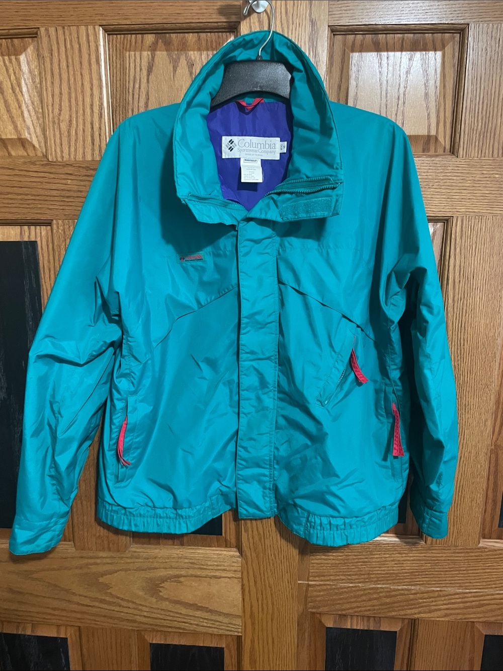 Vintage Columbia Whirlibird Teal Ski Jacket with Red and Purple Accents